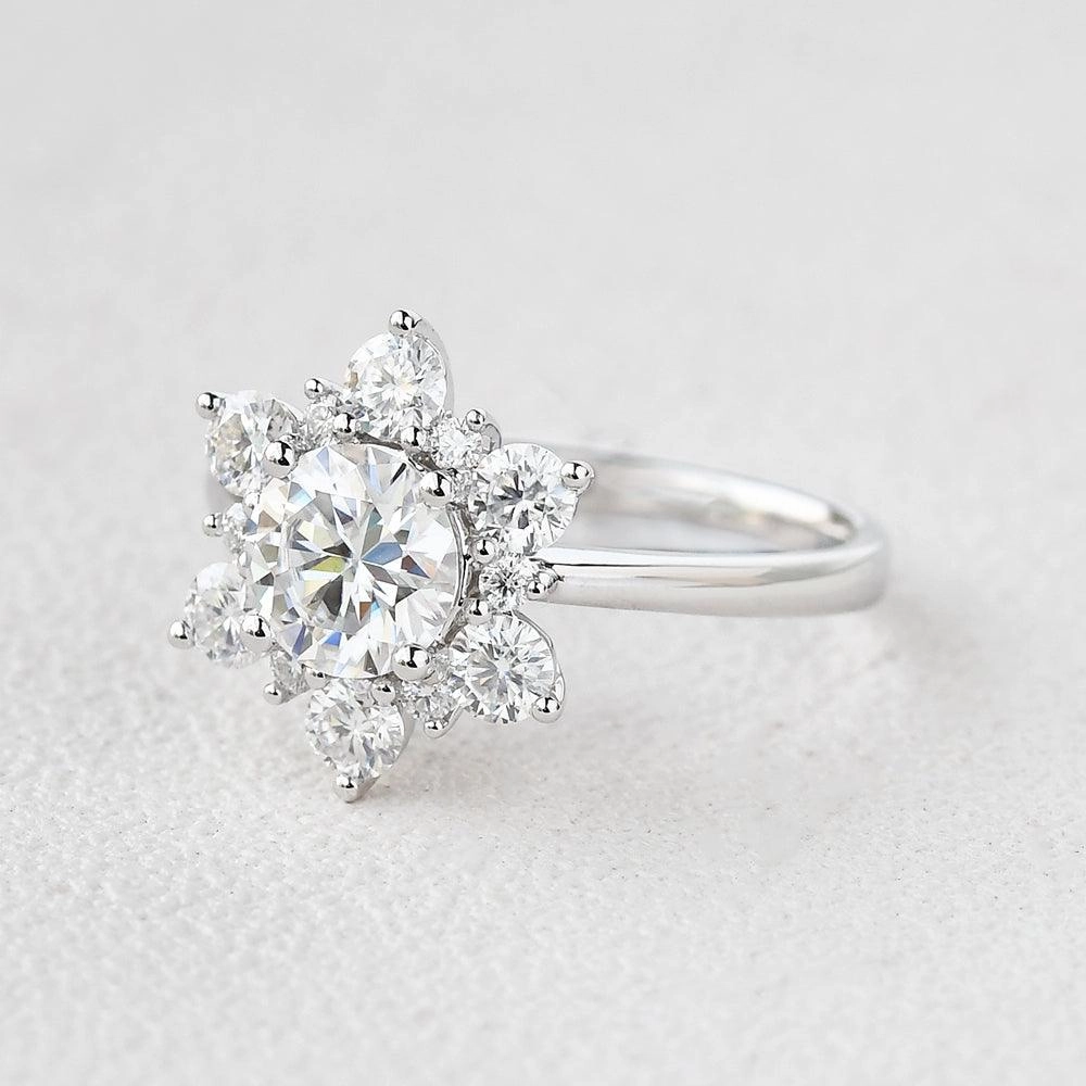 Any Style Durable product Snowflake Shaped Moissanite White Gold Ring