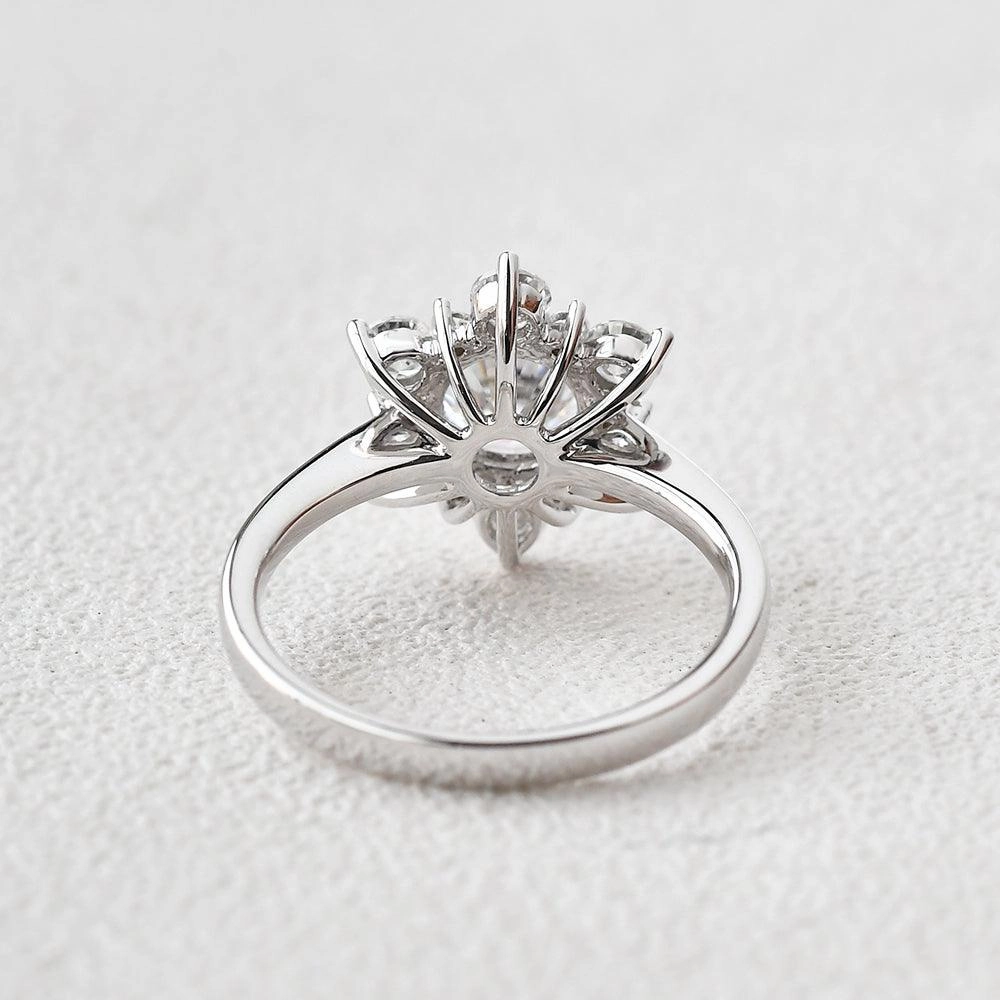 Snowflake Shaped Moissanite White Gold Ring Exquisite Accent Glam Focus