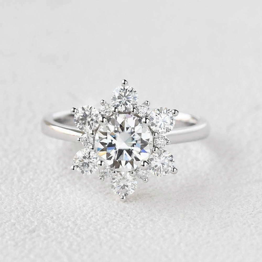 True Shine Natural Elements Snowflake Shaped Moissanite White Gold Ring