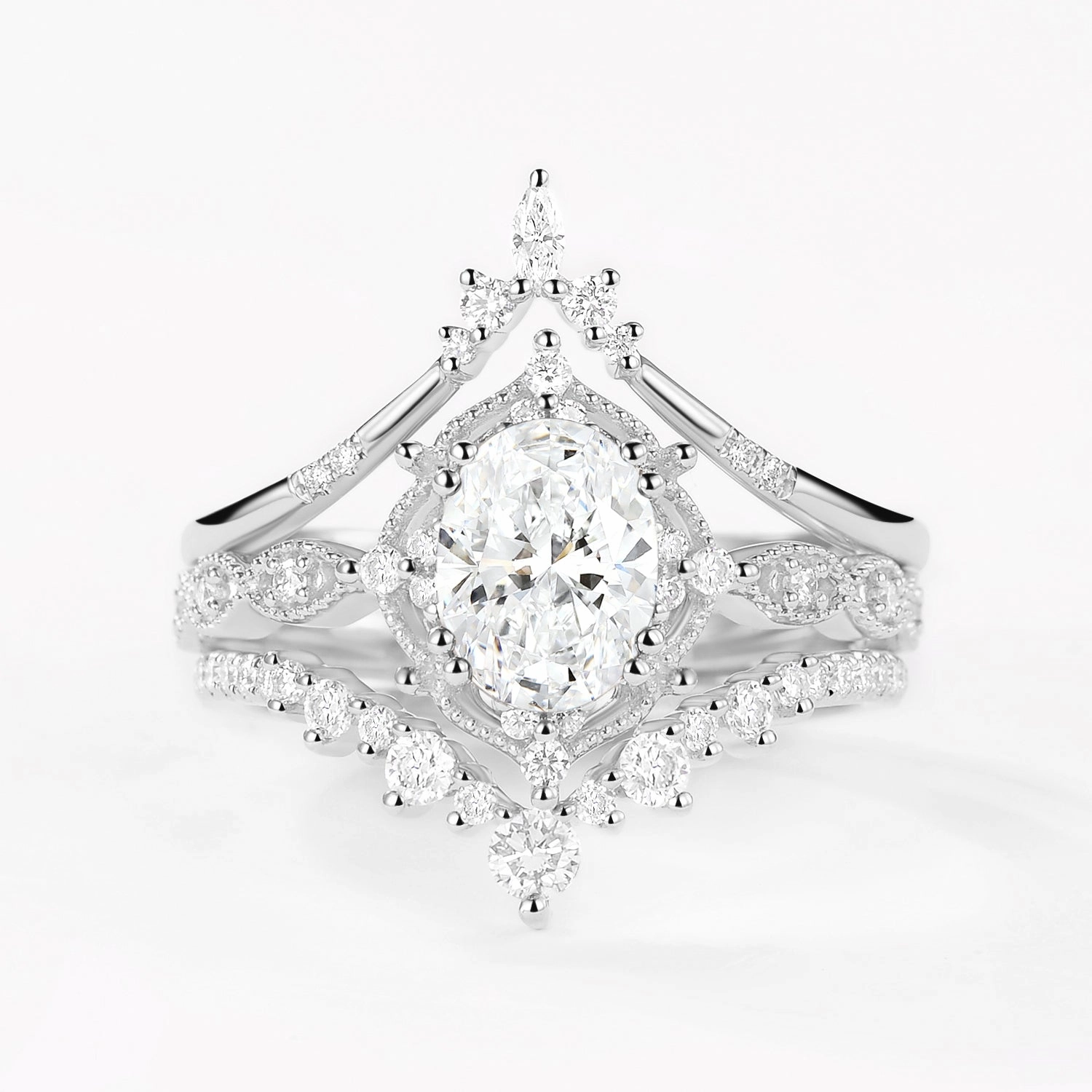 Polished Touch Gift For All Oval Moissanite Signature Vintage Ring Set 3pcs - Charlotte