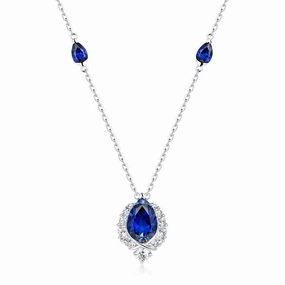 Dainty Sparkle "ENDLESS BLUE" 5.41 Ctw. Pear Shaped Sapphire Necklace