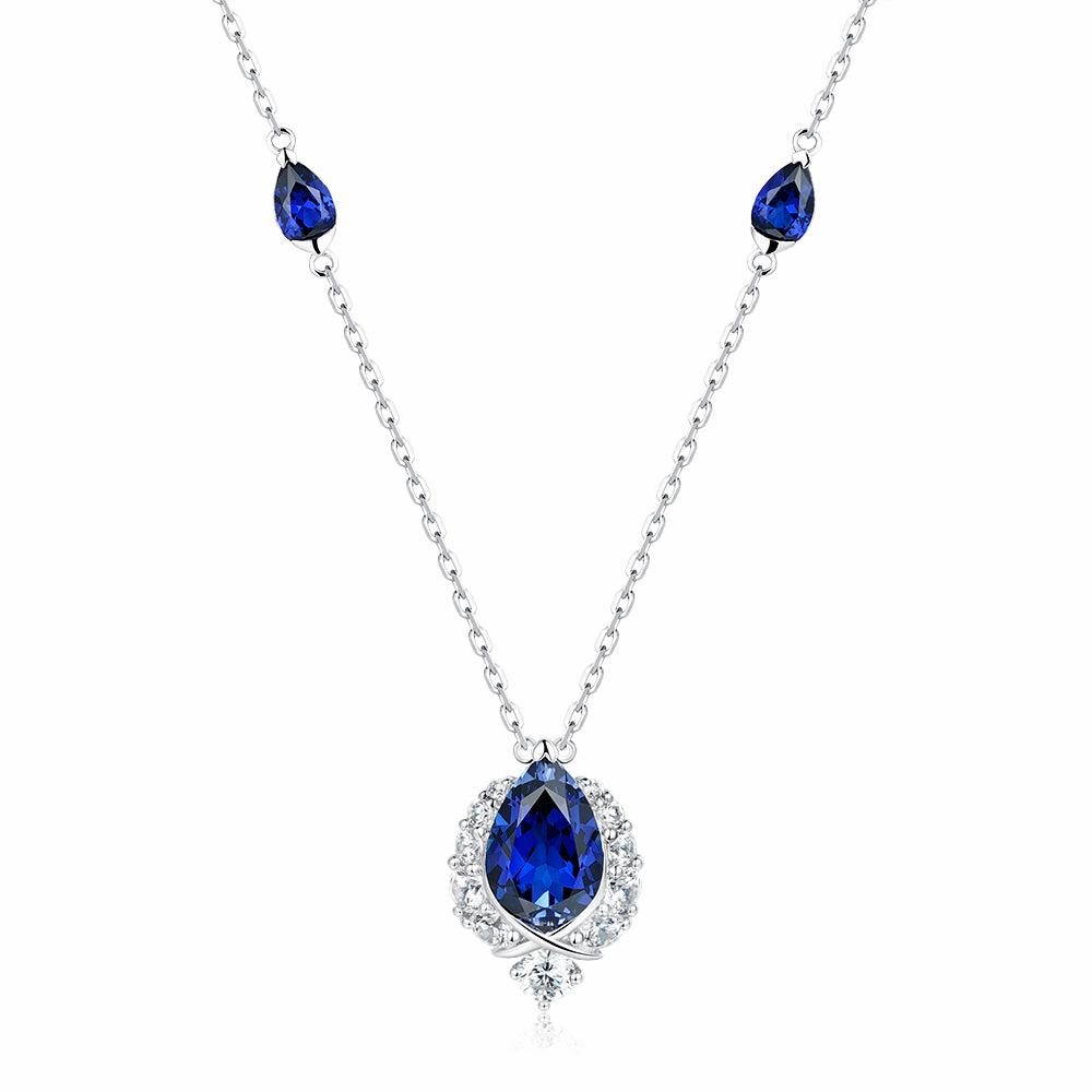 Vibrant Gifts Luxury Charm "ENDLESS BLUE" 5.41 Ctw. Pear Shaped Sapphire Necklace