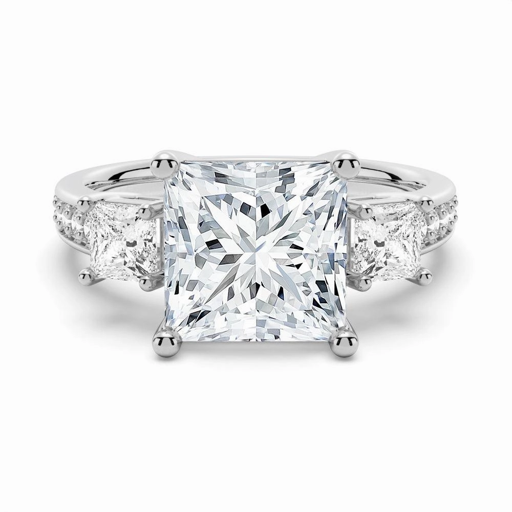 Three Stone Princess Shaped Moissanite Engagement Ring Weekend Vibe
