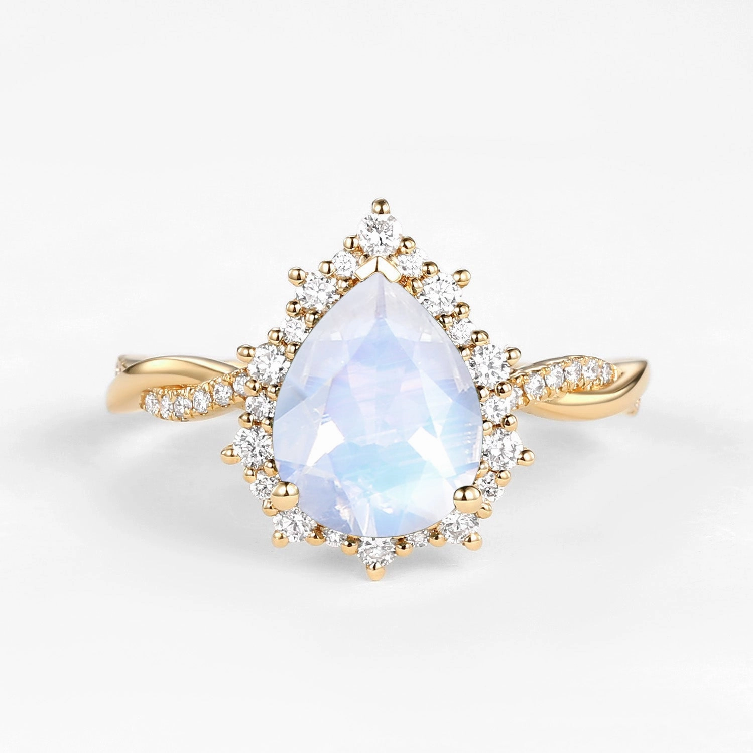 High-End Work Superior Article 3.0CT Unique Pear Shaped Moonstone Infinity Engagement Ring