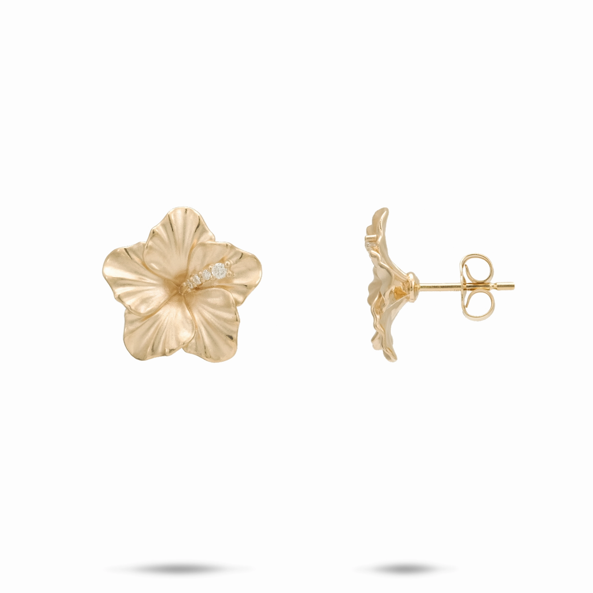 Casual accessory Hawaiian Gardens Hibiscus Earrings in Gold with Diamonds - 14mm