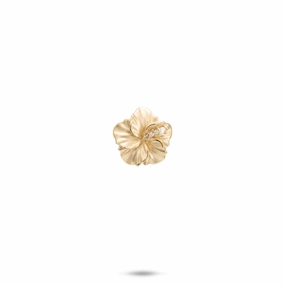 Hawaiian Gardens Hibiscus Pendant in Gold with Diamonds - 11mm Bold Fashion Creative Detail