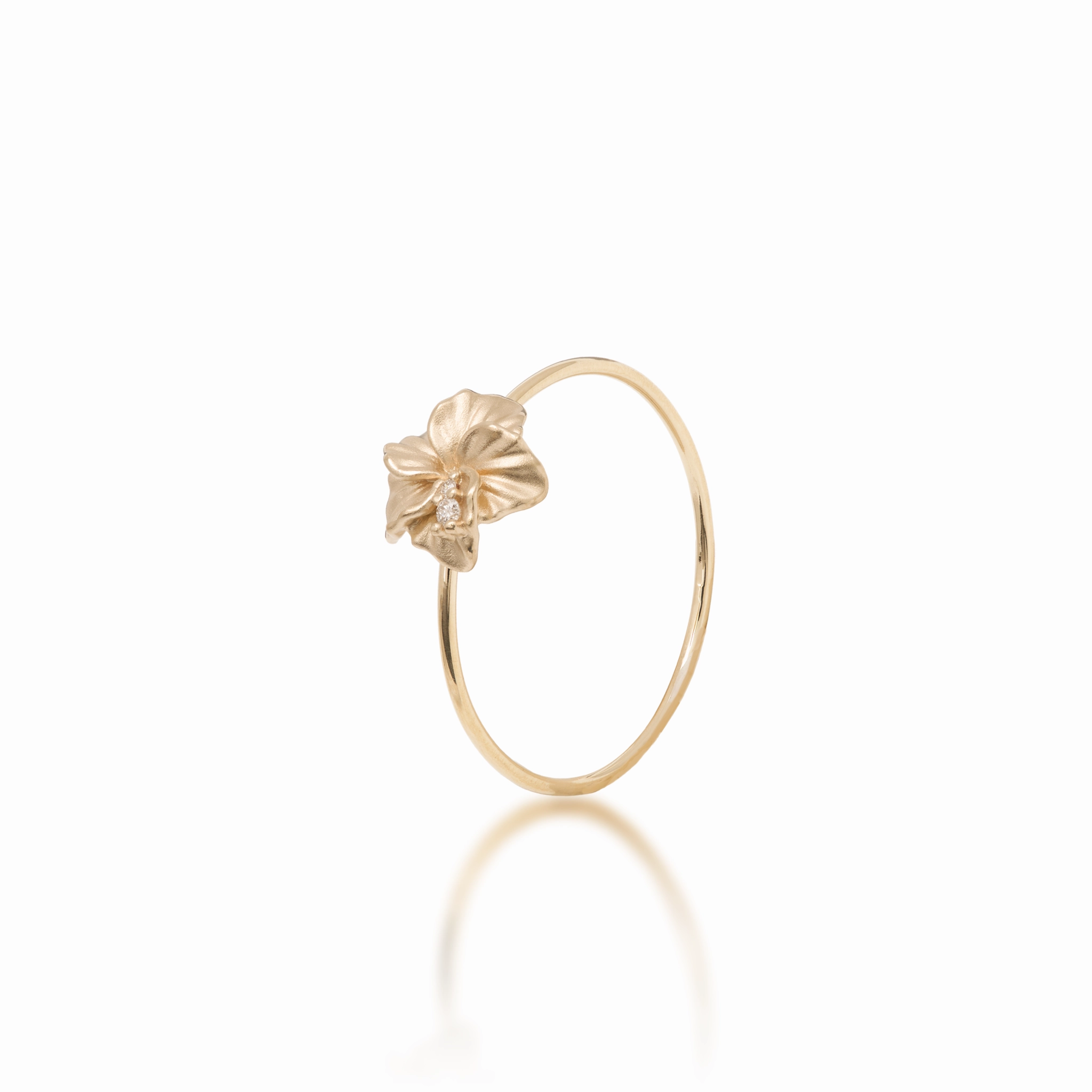 Hawaiian Gardens Hibiscus Ring in Gold with Diamonds - 8mm Crisp Style Premium Style