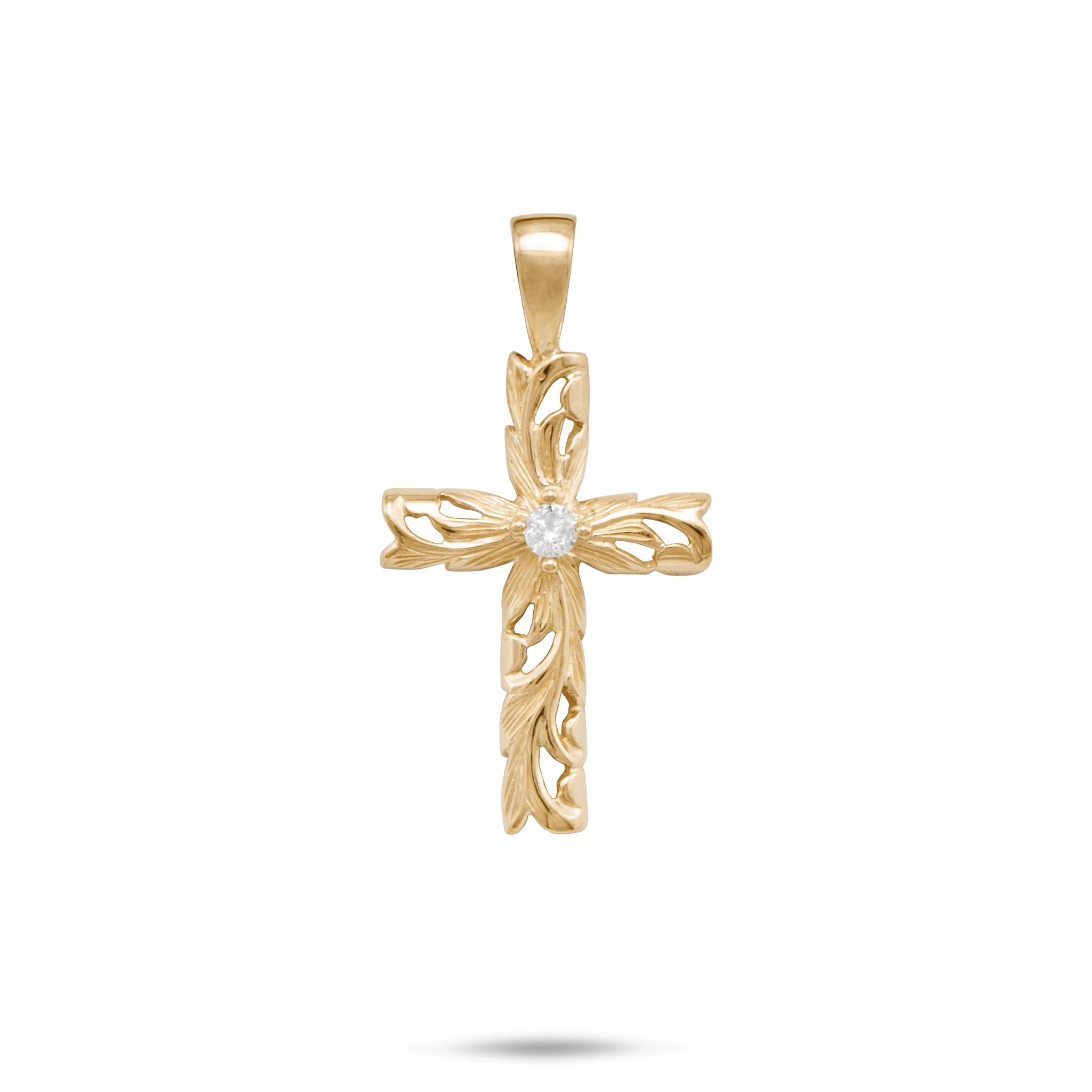 Hawaiian Heirloom Old English Scroll Cross Pendant in Gold with Diamond - 23mm Seasonal Edge
