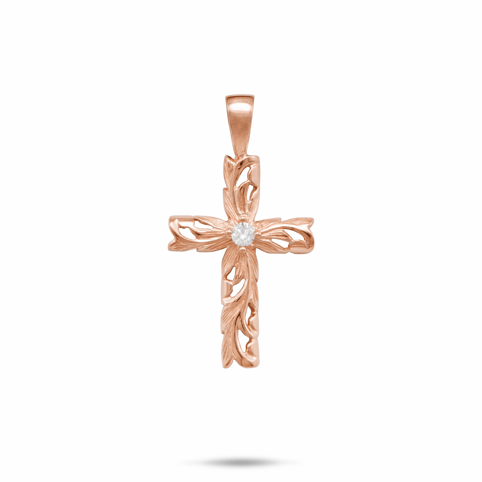Hawaiian Heirloom Old English Scroll Cross Pendant in Rose Gold with Diamond - 23mm Custom Order