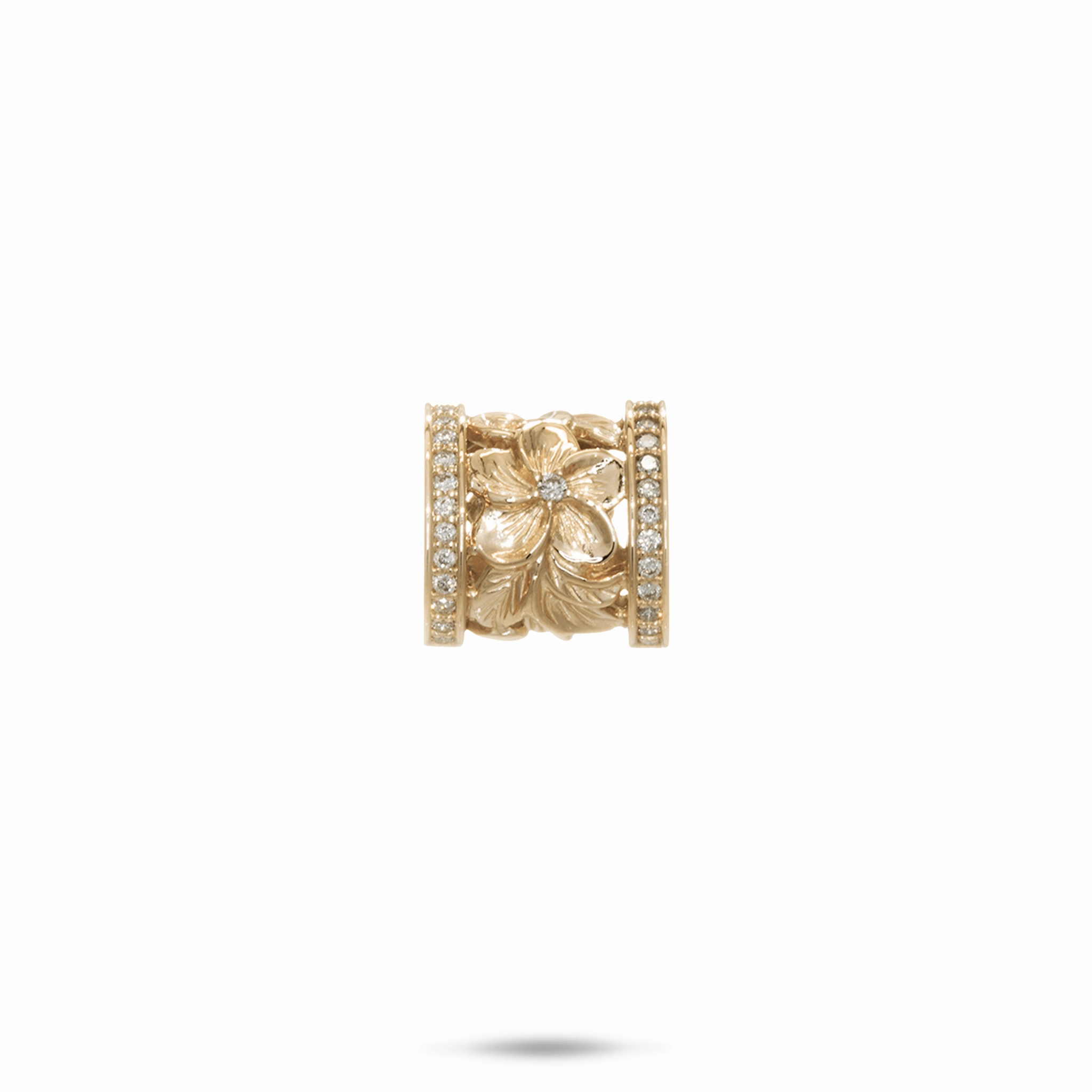 Hawaiian Heirloom Plumeria Barrel Pendant in Gold with Diamonds - 12mm Exclusive piece Glamorous Accessory