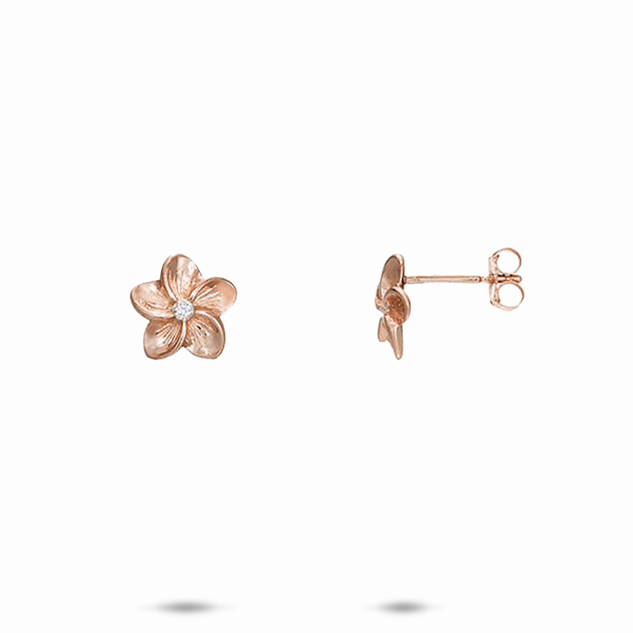 Luxe Finish Hawaiian Heirloom Plumeria Earrings in Rose Gold with Diamonds - 9mm