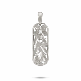 Hawaiian Heirloom Plumeria Pendant in White Gold with Diamond - 28mm Urban Favorite Everyday Favorite