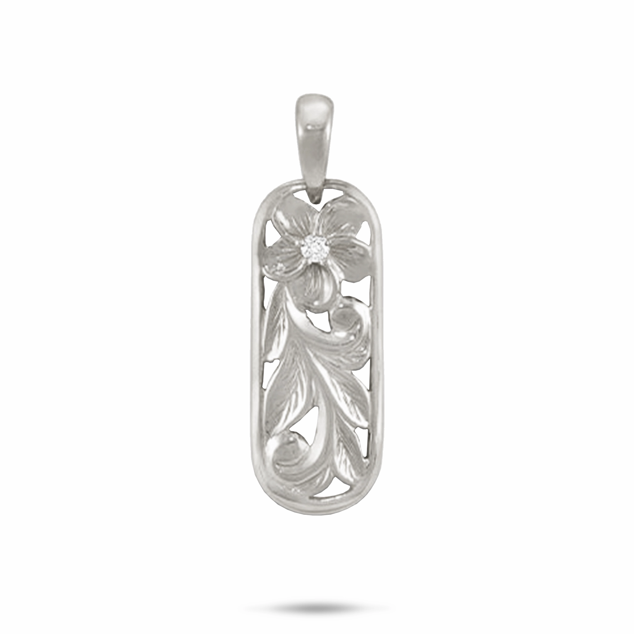 Hawaiian Heirloom Plumeria Pendant in White Gold with Diamond - 28mm Urban Favorite Everyday Favorite