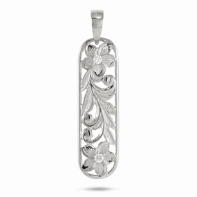 Hawaiian Heirloom Plumeria Pendant in White Gold with Diamonds - 38mm Elegant Spark Camera Ready