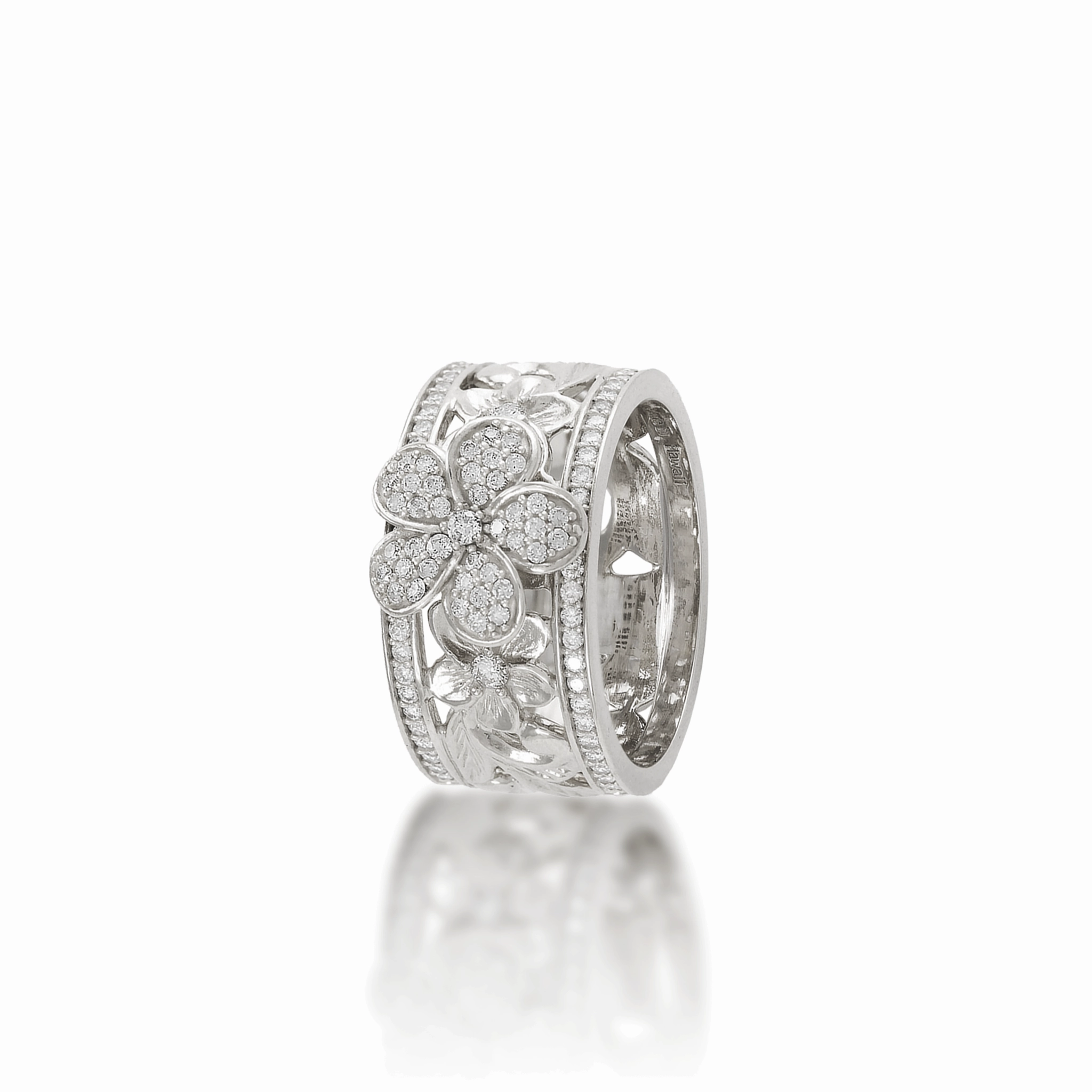 Hawaiian Heirloom Plumeria Ring in White Gold with Diamonds - 10mm Event Favorite Special Look
