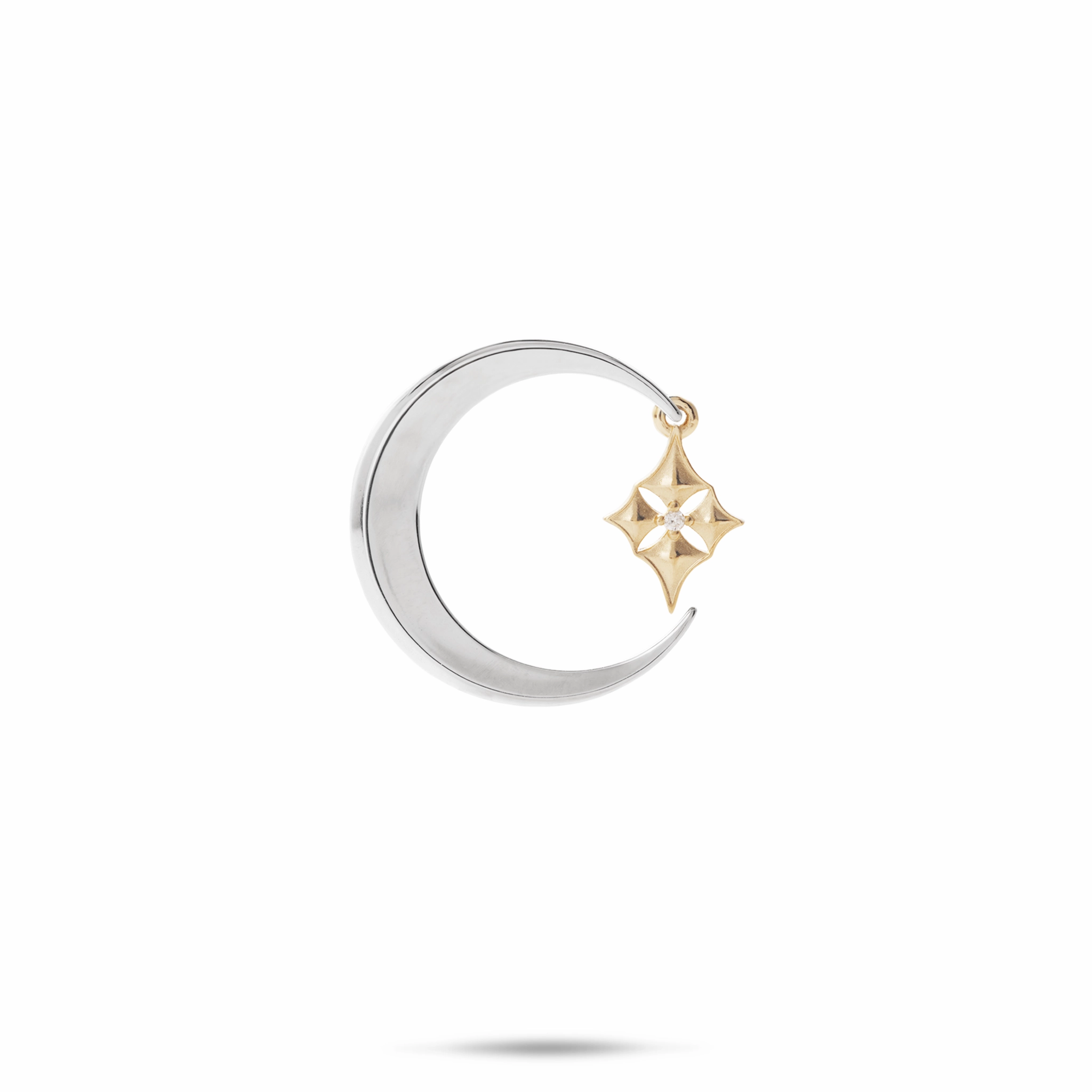 Hawaiian Quilted Star and Moon Pendant in Two Tone Gold with Diamond - 18mm Clean Lines Soft Accent