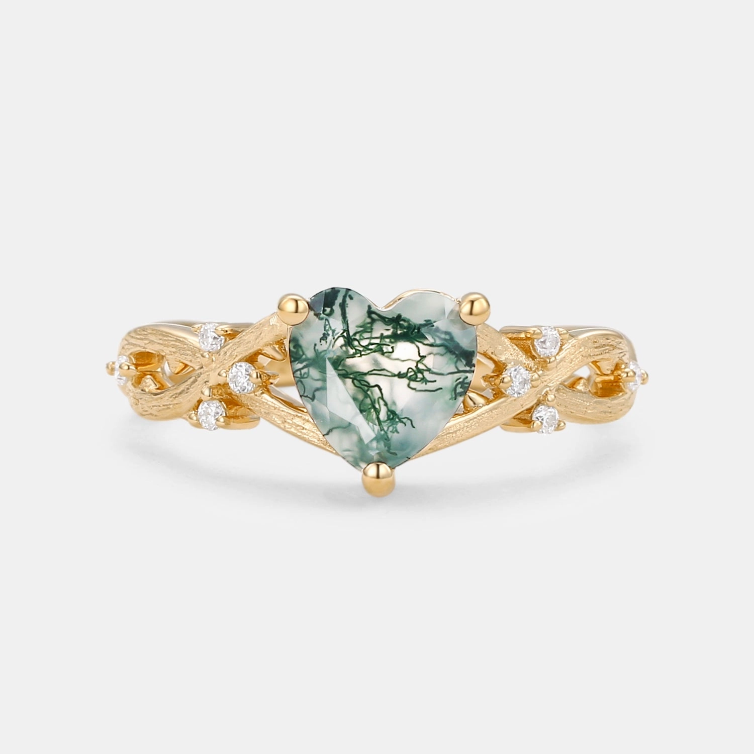 Heart Shape Moss Agate Infinity Engagement Ring - Midge Romantic Object Petite Jewelry