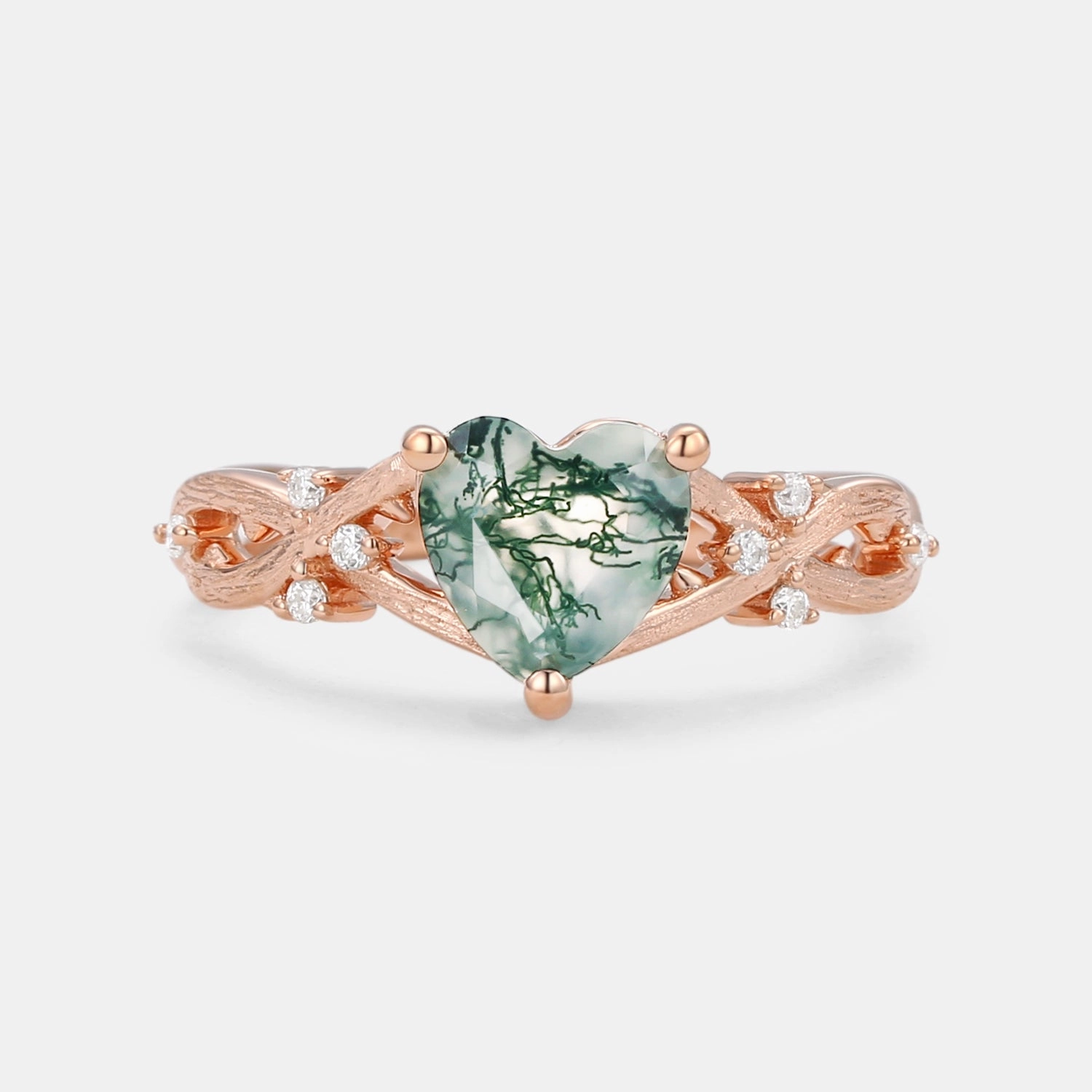 Heart Shape Moss Agate Infinity Engagement Ring - Midge Trendy Art