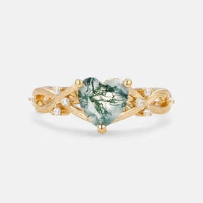 Heart Shape Moss Agate Infinity Engagement Ring - Midge Subtle Look