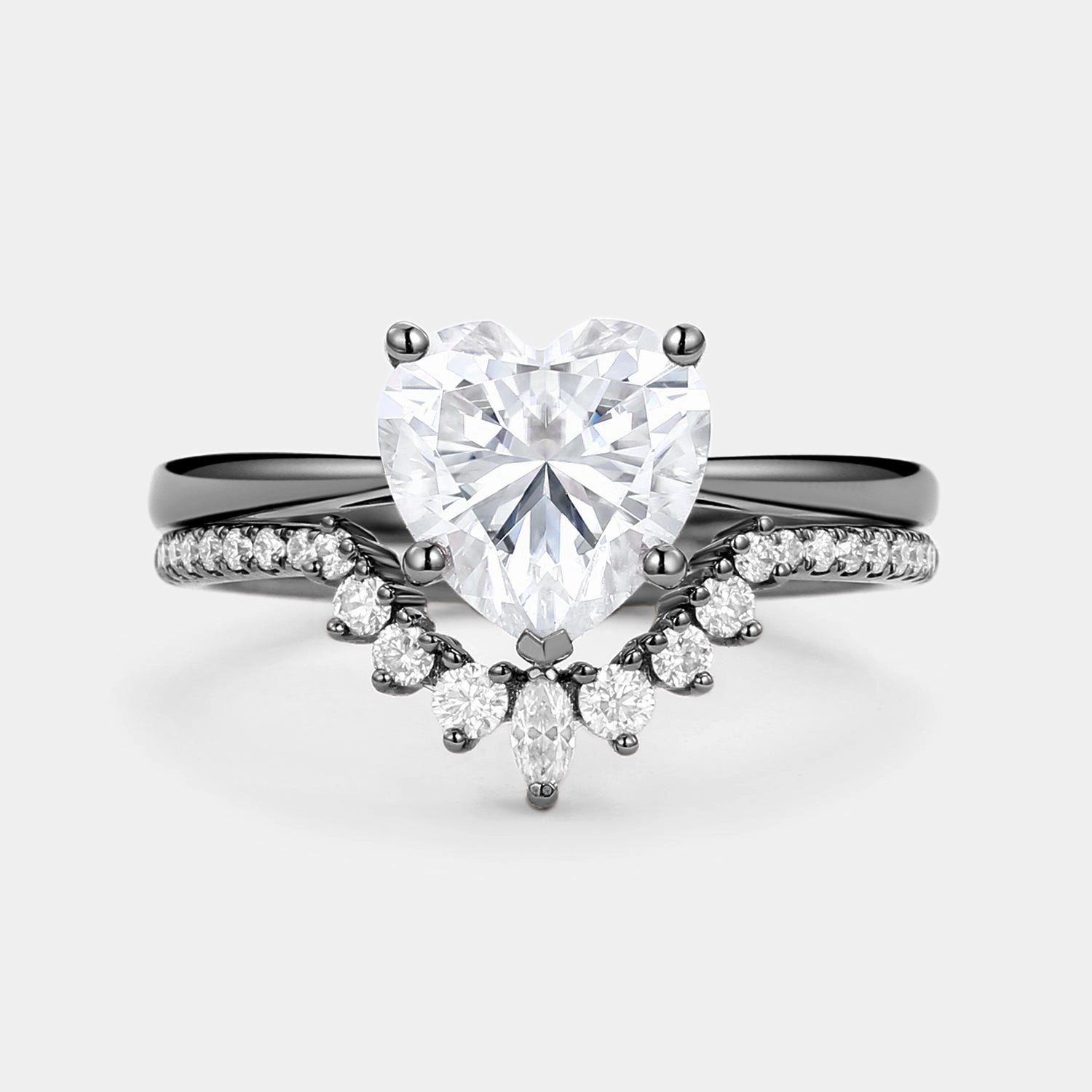 Sleek Touch Heart Shaped Moissanite Classic Solitaire Ring Set
