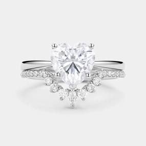 Contemporary Layer Heart Shaped Moissanite Classic Solitaire Ring Set