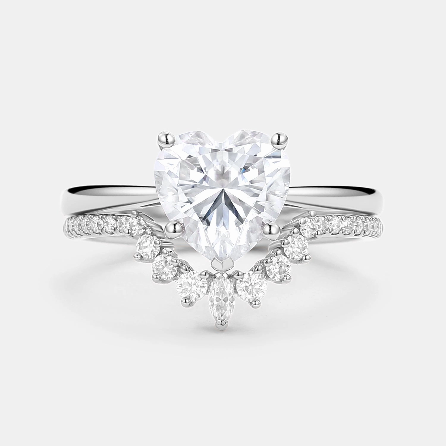 Work Ready Trendy Edge Heart Shaped Moissanite Classic Solitaire Ring Set