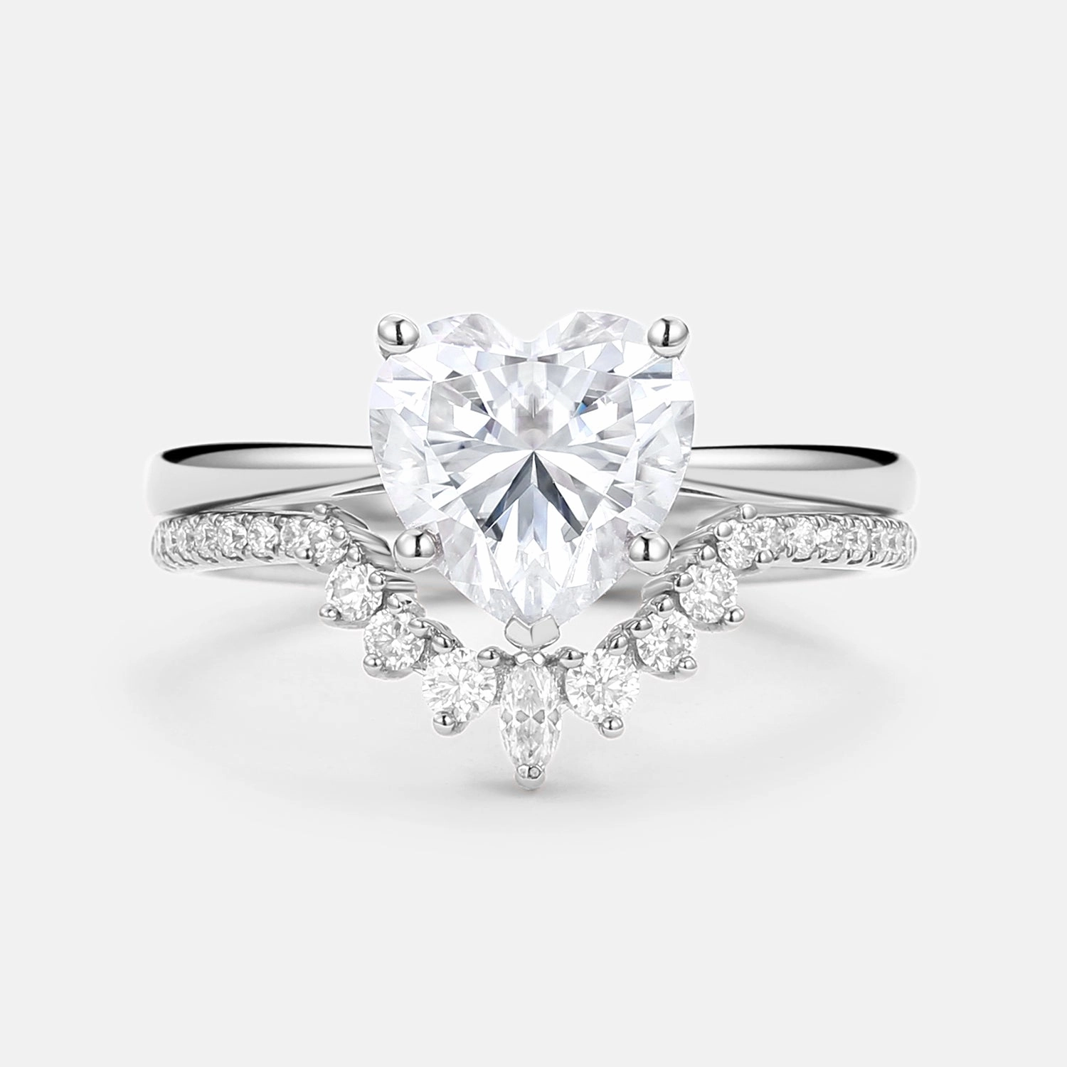 Heart Shaped Moissanite Classic Solitaire Ring Set Ready Made Trendy Article