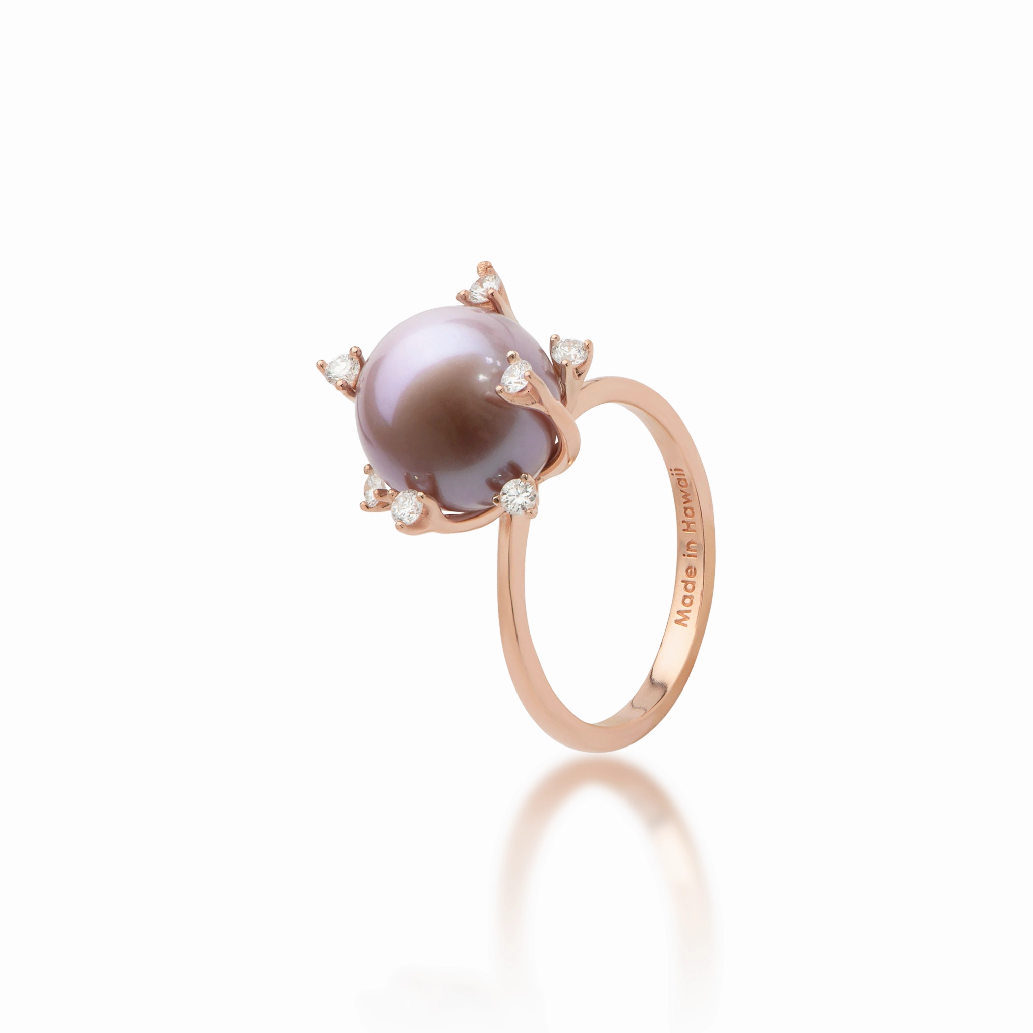 Effortless Elegance Protea Lilac Freshwater Pearl Ring in Rose Gold with Diamonds - 10-11mm