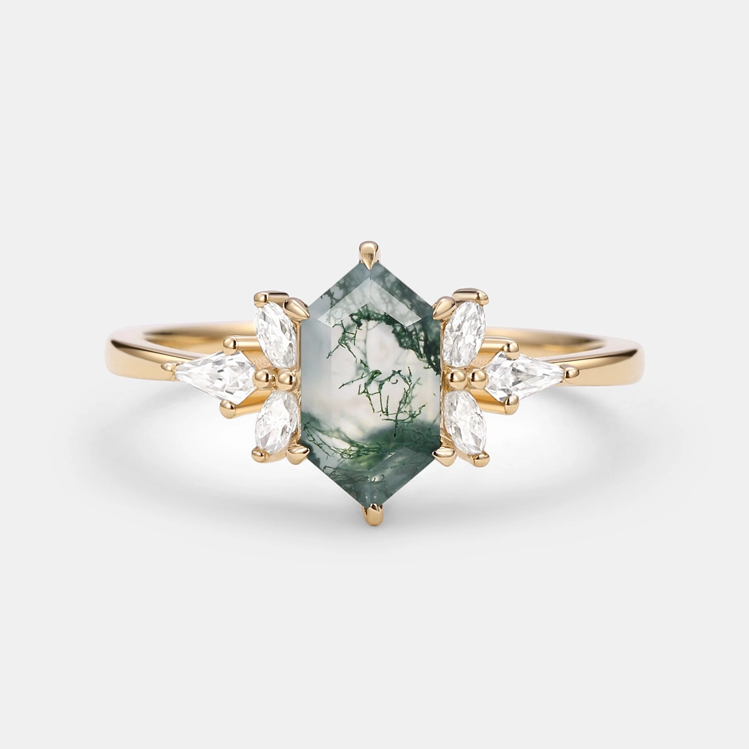 Hexagon & Kite Moss Agate Cluster Engagement Ring Tangible Goods