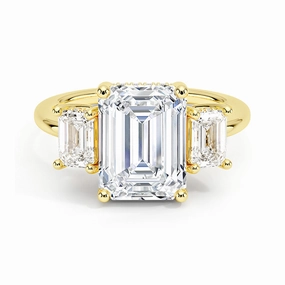 Hidden Halo Emerald Cut Three Stone Moissanite Engagement Ring Nature Inspired Cozy Glow