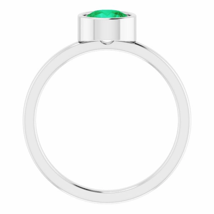 Rhodium-Plated Sterling Silver 6 mm Imitation Emerald Ring Strong Jewelry
