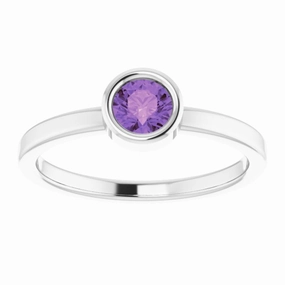 Traditional Item Comfortable Product Rhodium-Plated Sterling Silver 4.5 mm Natural Amethyst Ring