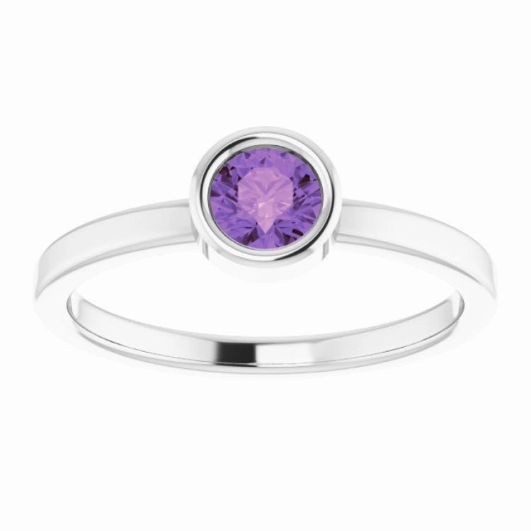 Traditional Item Comfortable Product Rhodium-Plated Sterling Silver 4.5 mm Natural Amethyst Ring