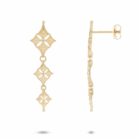 Glam Glow Hawaiian Quilted Star Earrings in Gold with Diamonds - 34mm