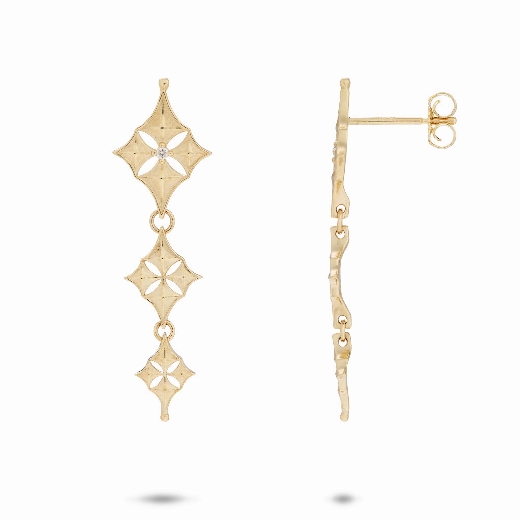 Hawaiian Quilted Star Earrings in Gold with Diamonds - 34mm Work Day Style Urban Minimal