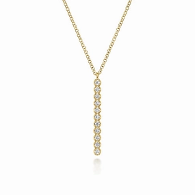 Natural Details 14K Yellow Gold Diamond Vertical Bar Y Pendant Necklace