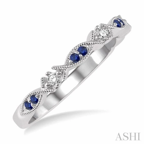 1.25 MM Round Cut Blue Sapphire and 1/20 Ctw Round Cut Diamond Precious Half Eternity Wedding Band in 14K White Gold Durable product