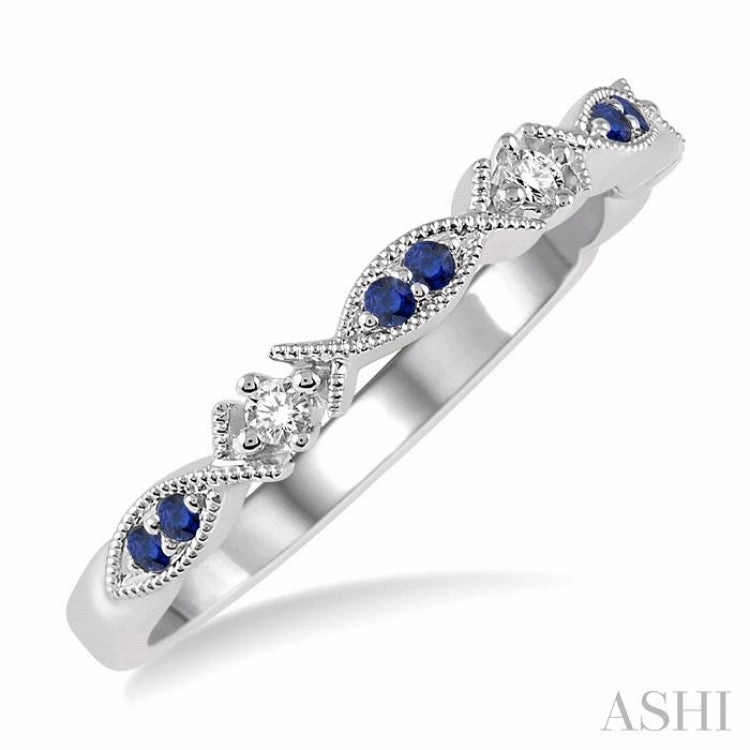 1.25 MM Round Cut Blue Sapphire and 1/20 Ctw Round Cut Diamond Precious Half Eternity Wedding Band in 14K White Gold Durable product