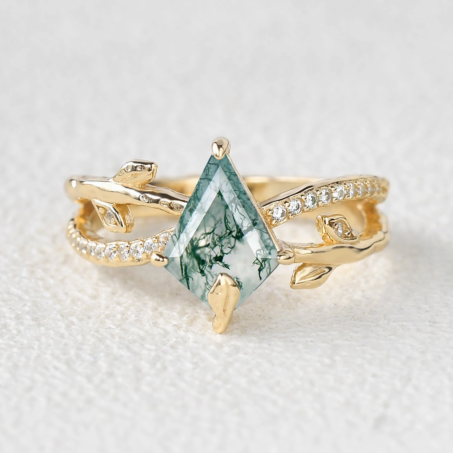 Lightweight Jewelry Custom Statement Kite Cut Moss Agate Leafy  Engagement Ring - Ayla
