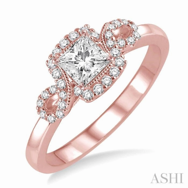 3/8 ctw Diamond Engagement Ring with 1/5 ct Princess Cut Center Stone in 14K Rose Gold High-End Decoration Artistic Accessory