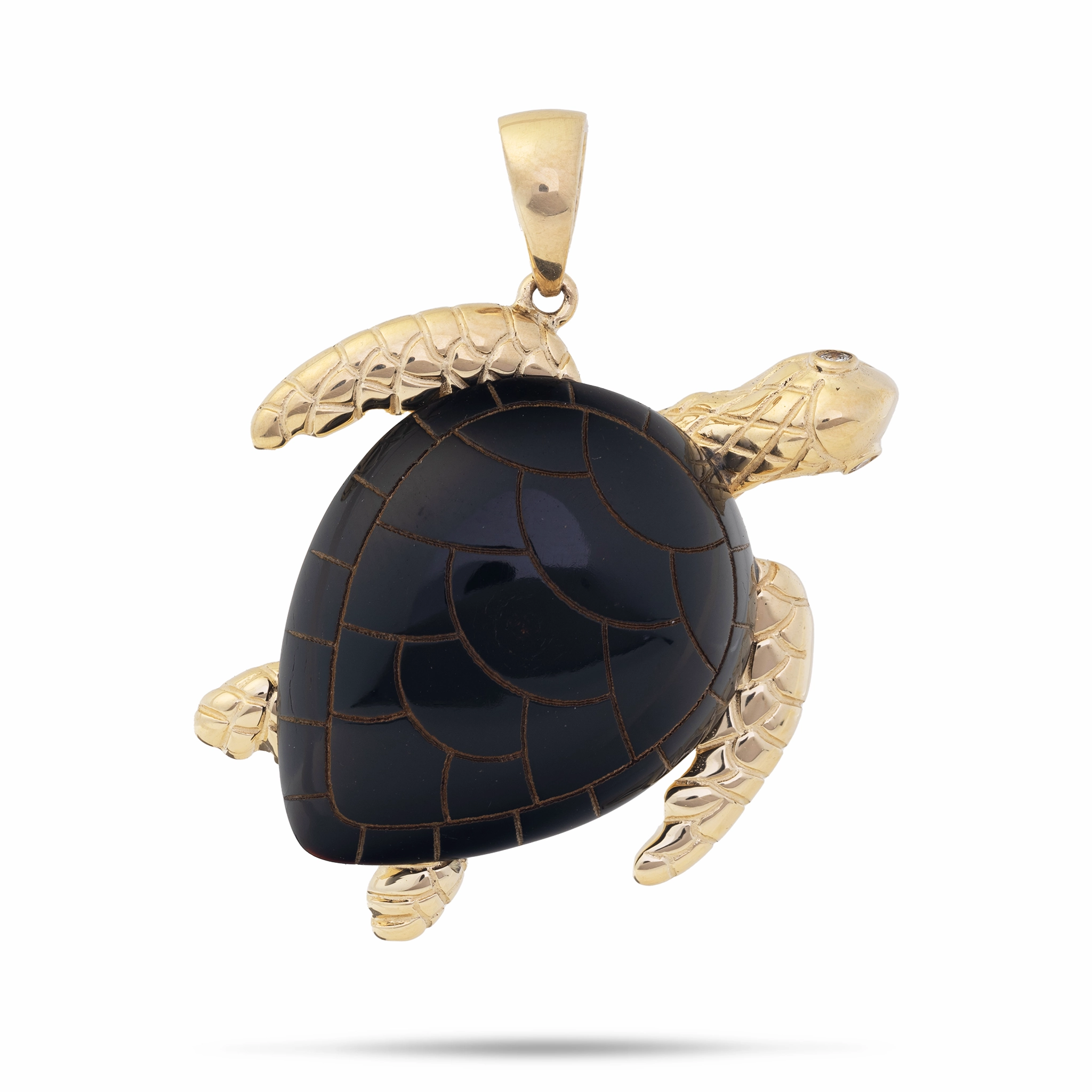 Bridal Ready Unique Creation Honu Black Coral Pendant in Gold with Diamond - 30mm