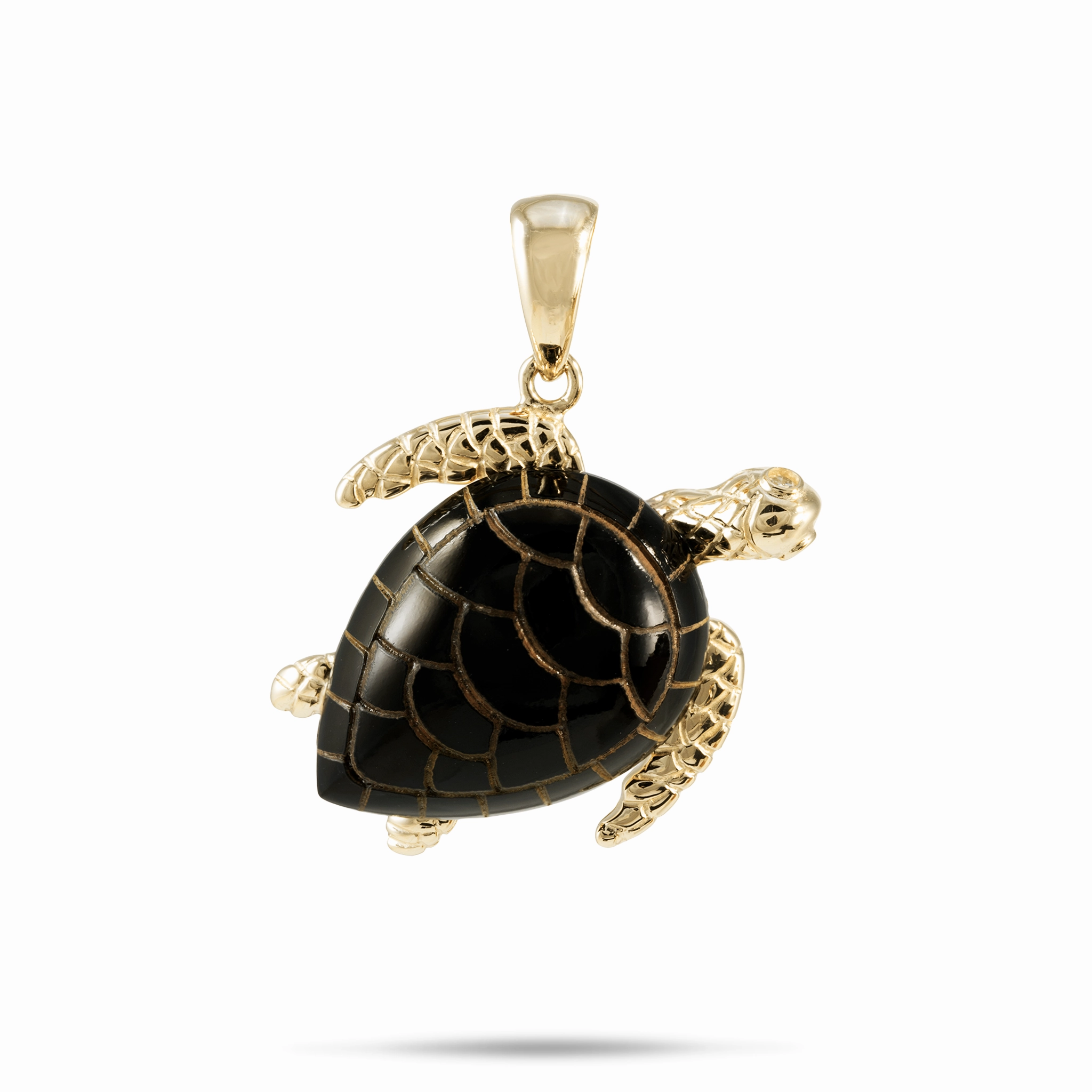 Honu Black Coral Pendant in Gold with Diamonds - 21mm exquisite design Simple Edge