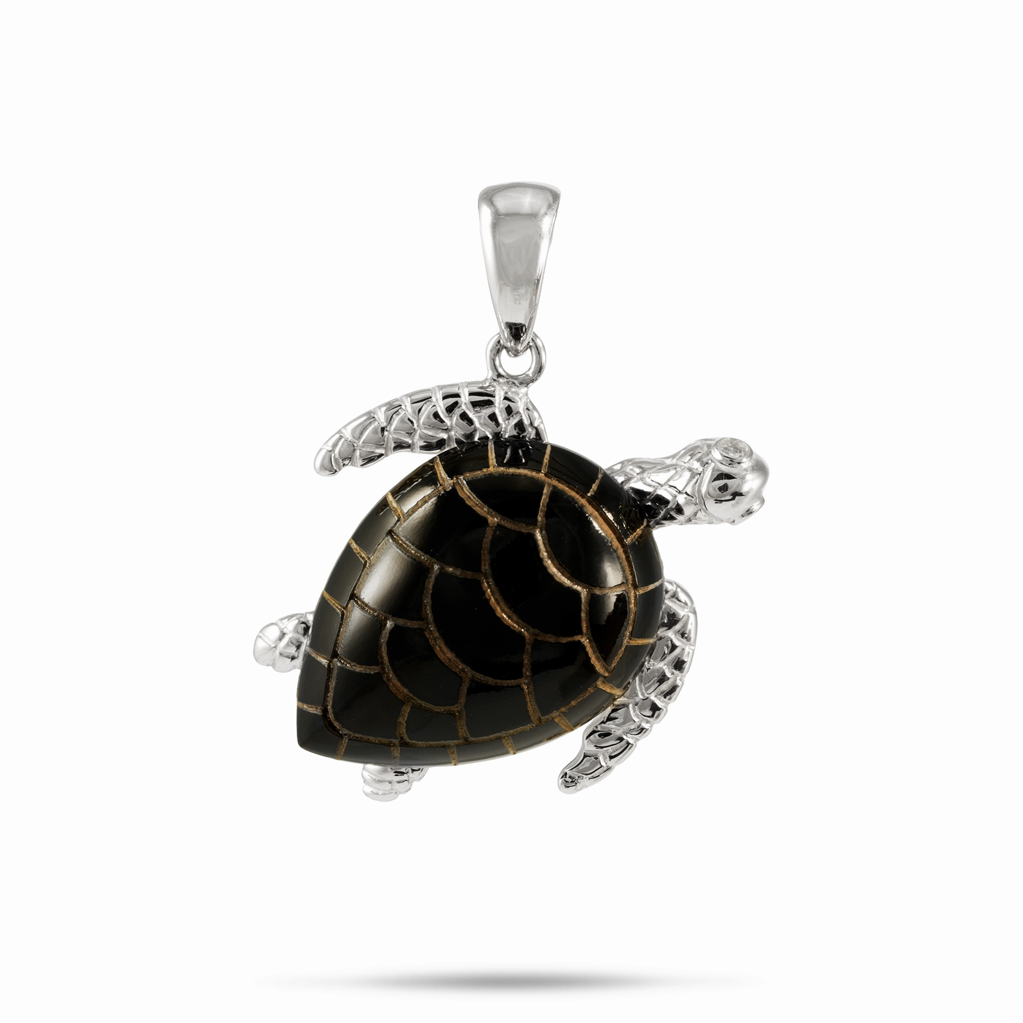 Honu Black Coral Pendant in White Gold with Diamonds - 21mm Glamorous Gifts Modern Accent