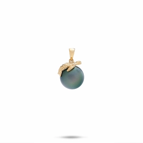 Alluring Edge Exclusive Glam Honu Tahitian Black Pearl Pendant in Gold - 13-14mm