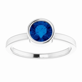 14K White 6 mm Lab-Grown Blue Sapphire Ring Easy Style