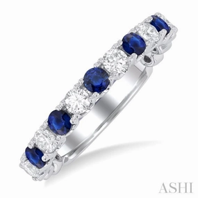 2.6 MM Sapphire and 3/8 ctw Round Cut Diamond Precious Wedding Band in 14K White Gold Fresh Style