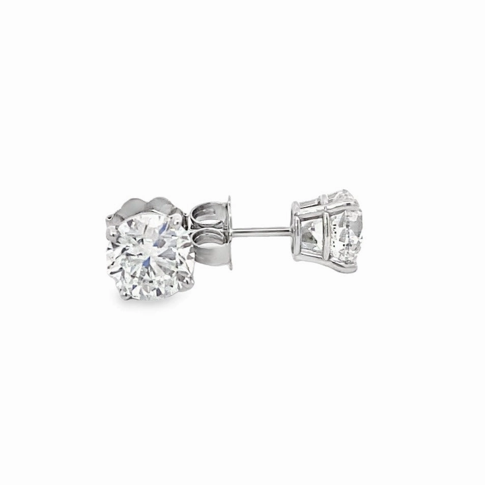 14K White Gold Diamond Solitaire Stud Earrings - 2.00 Carat Elegant Craft Nature Inspired