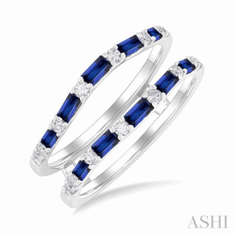 Trendy Adornment Durable product 2.1x1.4, 2.9x1.5 & 3.1x1.5 MM Baguette Cut Sapphire and 1/5 Ctw Round Cut Diamond Precious Insert Ring in 14K White Gold