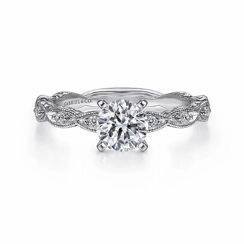 Outdoor Light Sadie - Vintage Inspired 14K White Gold Round Diamond Engagement Ring