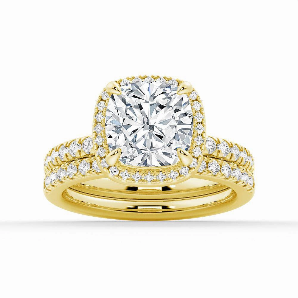 Radiant Jewelry Shine Cushion Cut Halo Moissanite Engagement Ring Set with Matching Wedding Band